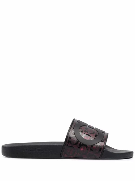 Мужские слайдеры Ferragamo Groove с тисненым логотипом, черные