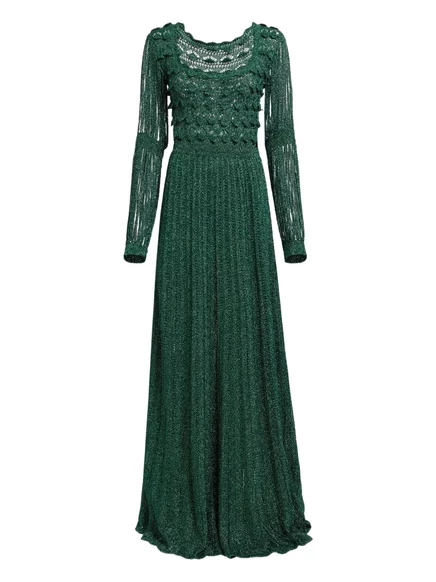 Платье Elie Saab макси с бахромой, зелёное