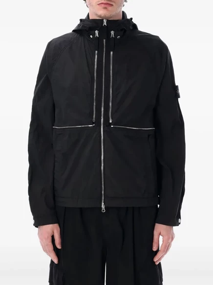 Мужская ветровка Stone Island с капюшоном, черная