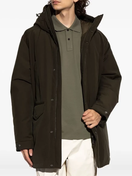 Пальто Moncler с капюшоном и карманами с клапанами green