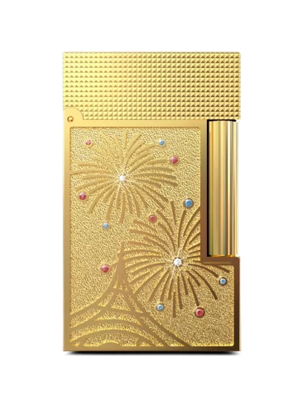 Унисекс зажигалка S.T. Dupont Firework с кристаллами, позолоченная, золотистая