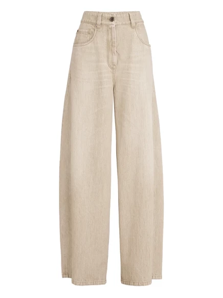 Женские широкие джинсы Brunello Cucinelli пятикарманные, бежевые