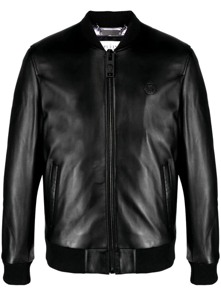 Мужской кожаный бомбер Philipp Plein Skull&Bones, черный