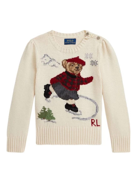 Детский хлопковый джемпер Polo Ralph Lauren Kids с мишкой, кремовый