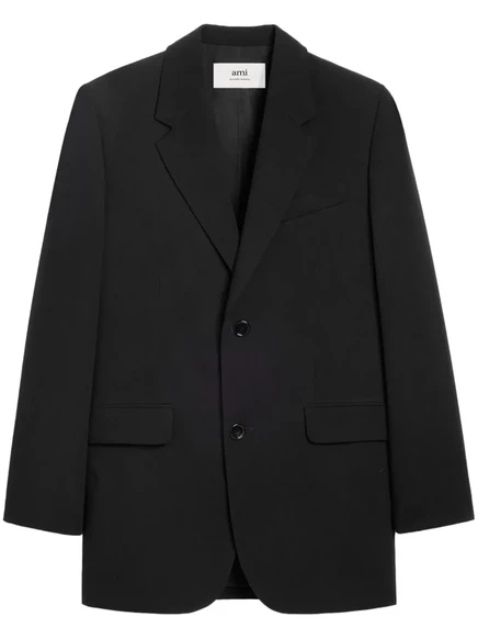 Однобортный блейзер из натуральной шерсти AMI Paris black