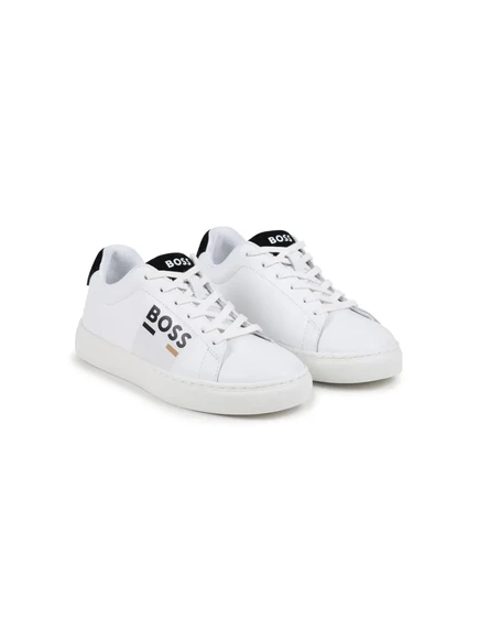 Детские кроссовки BOSS Kidswear кожаные с логотипом, белые