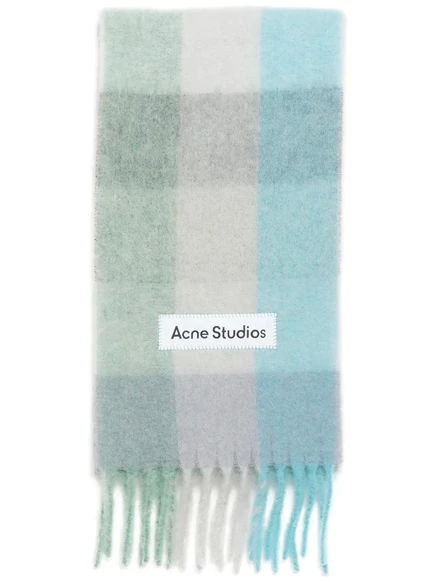 Унисекс шарф Acne Studios в клетку с логотипом, серый