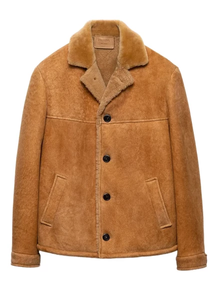 Мужская дубленка Prada из овчины, коричневая
