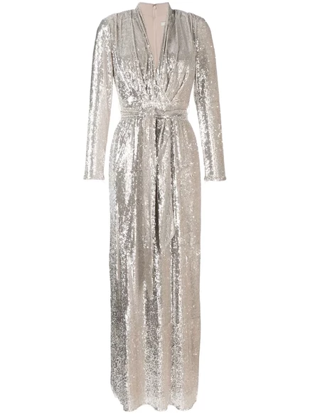 Женское платье Badgley Mischka с пайетками, серебристое