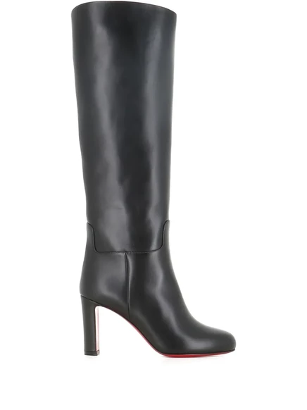 Кожаные сапоги до колен на массивном каблуке от Christian Louboutin black