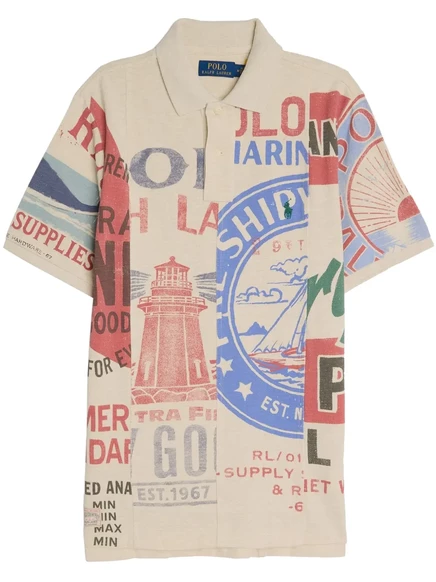Мужская поло Polo Ralph Lauren Artisan с принтом, белая