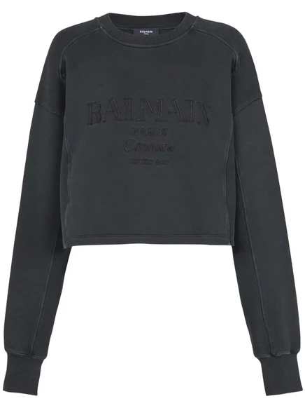 Женский свитшот Balmain с вышитым логотипом, серый