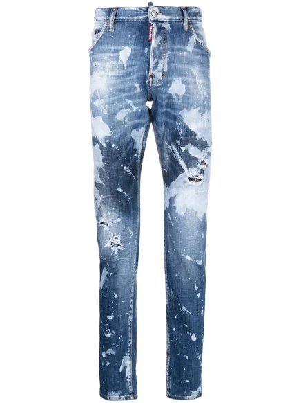 Мужские джинсы DSquared2 прямого кроя с красками, синие