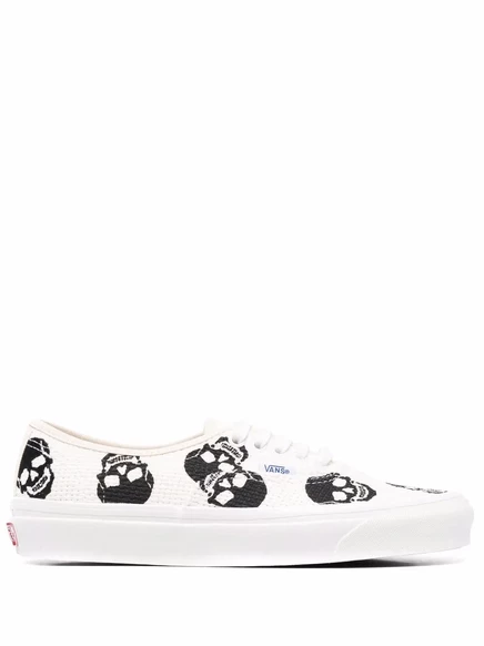 Унисекс кеды Vans Anaheim Factory Authentic 44 с принтом черепа, бело-черные