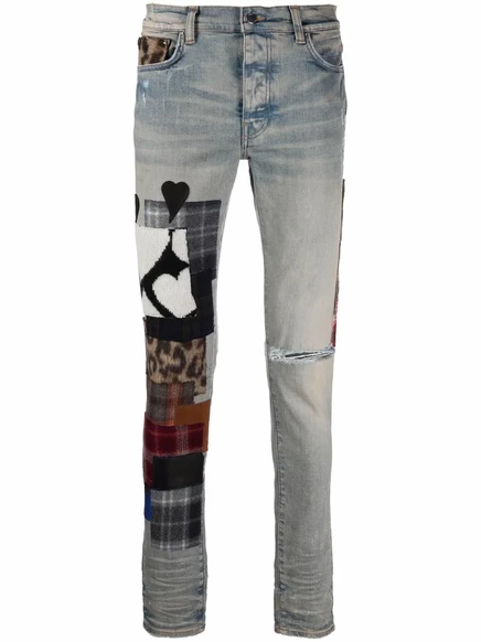 Мужские джинсы Amiri Patchwork, рваные, синие