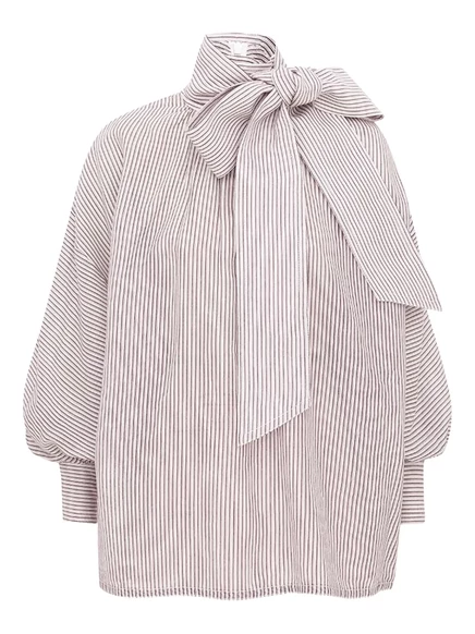 Полосатая блузка с рукавами-баллончиками от ZIMMERMANN white