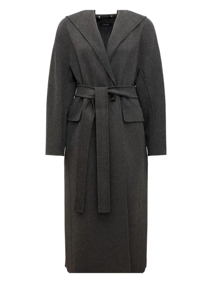 Женское пальто S. Max Mara с капюшоном и поясом, серое