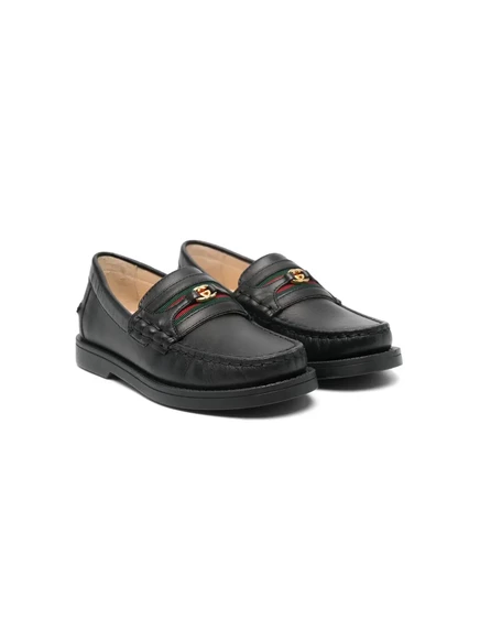 Кожаные мокасины Gucci Kids из переплетающейся ткани G Web black