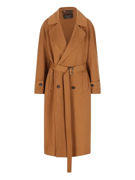 Женское двубортное пальто loro piana с поясом, коричневое