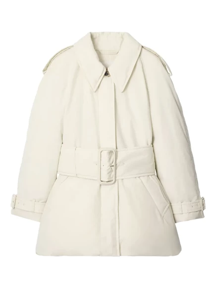 Женское стеганое пальто Burberry Berryhill с поясом, белое