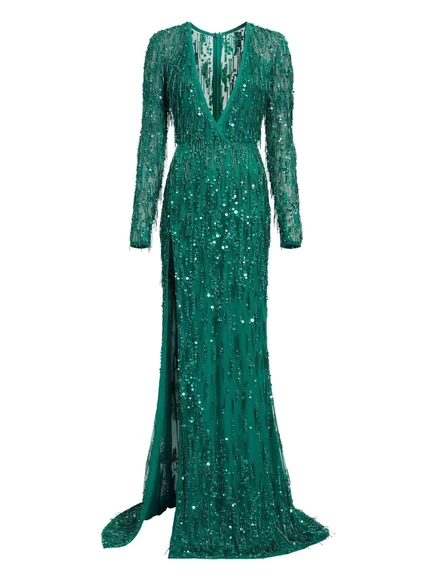 Макси-платье Elie Saab, украшенное бисером green