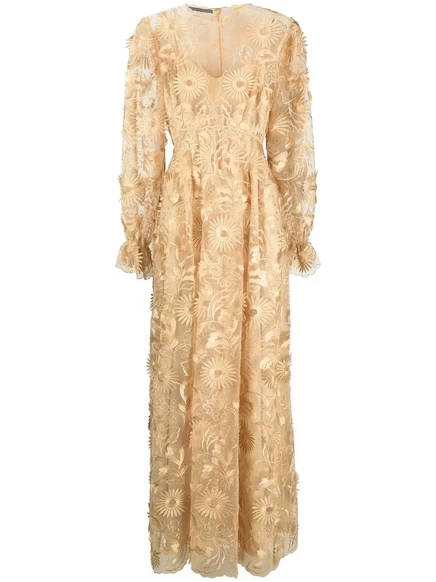 Платье из макраме с подсолнухами от Alberta Ferretti neutrals
