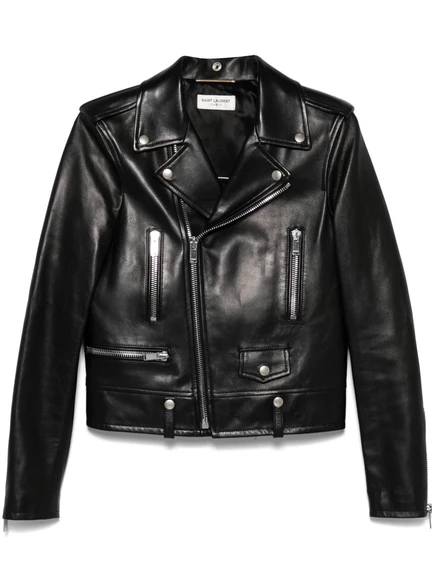 Женская байкерская куртка Saint Laurent кожаная, черная