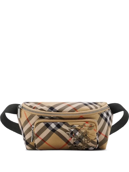 Мужская сумка-пояс Burberry с мелкой клеткой, коричневая