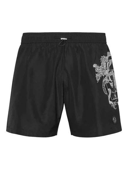 Мужские плавательные шорты Philipp Plein с принтом дракона, черные