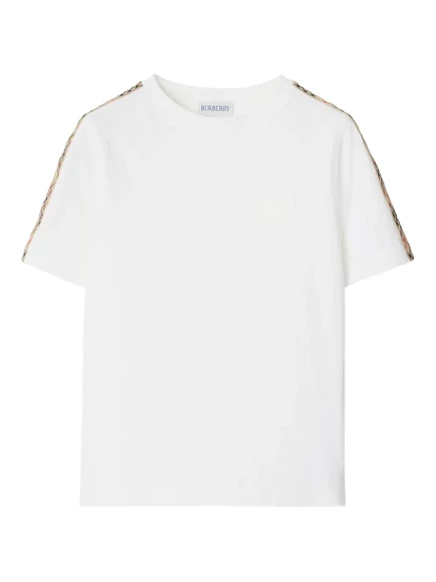 Хлопковая футболка Burberry Kids с отделкой в клетку white