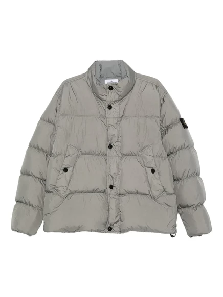 Мужская стеганая куртка Stone Island с воротником-стойкой, зеленая