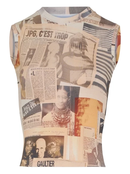 Женская майка Jean Paul Gaultier в рубчик с принтом, бежевая