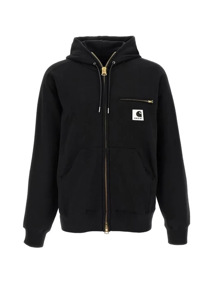 Мужское худи Sacai x Carhartt WIP на молнии с логотипом, черное
