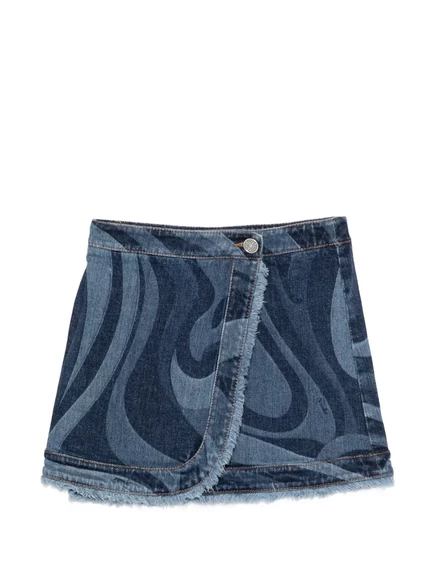 Детская джинсовая юбка Pucci Junior с рваным краем, синяя