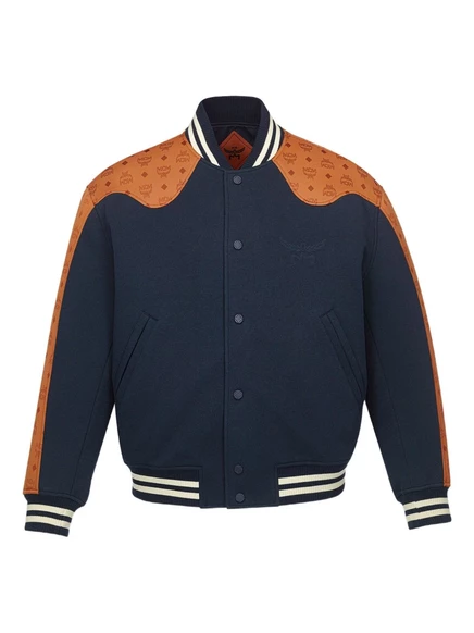 Унисекс бомбер MCM Ponte Varsity с монограммой, темно-синий