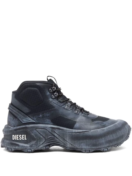 Походные ботинки на толстой подошве на шнуровке Diesel Cage black