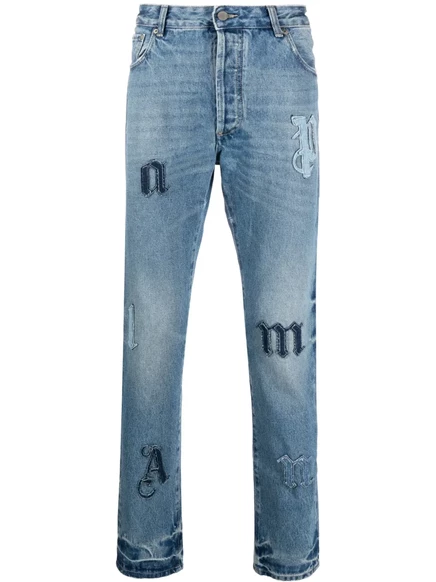 Мужские прямые джинсы Palm Angels с логотипом, голубые