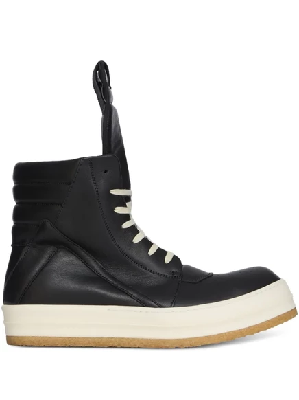 Мужские высокие кеды Rick Owens Geobasket кожаные, черные