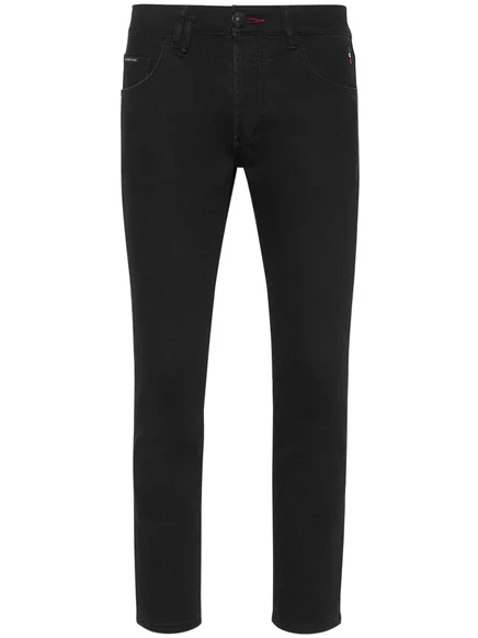 Мужские скини-джинсы Philipp Plein Lion Circus низкой посадки, черные