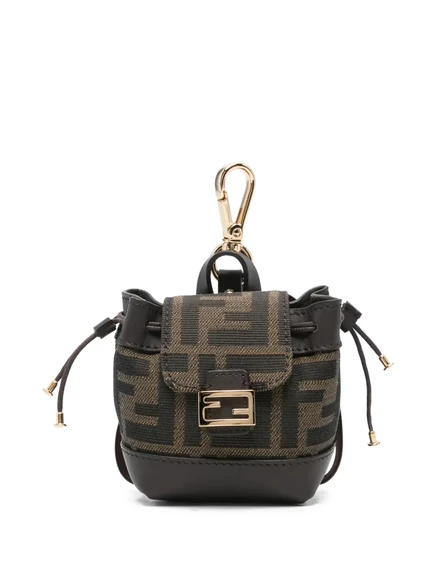 Женский рюкзак Fendi Nano с узором и подвеской, коричневый