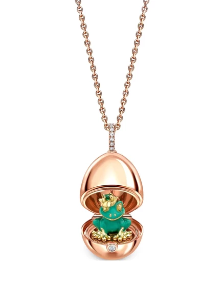 Женское колье-медальон Faberg 18K розовое золото, зеленое