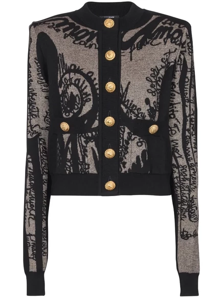 Женский кардиган Balmain с интарсией, черный