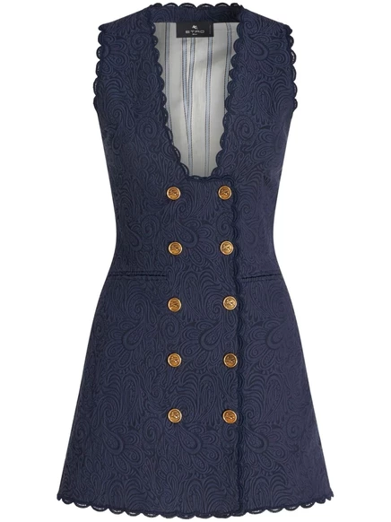 Длинный жаккардовый жилет ETRO с узором пейсли blue