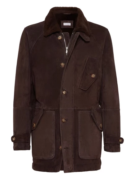 Однобортное пальто из овечьей шерсти Brunello Cucinelli brown