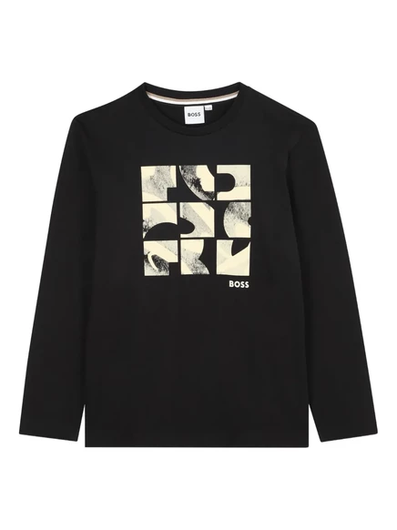 Детский лонгслив Boss Kidswear с принтом, черный