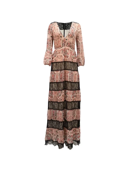 Женское макси-платье Alice & Olivia с кружевными вставками, бежевое