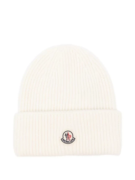 Мужская шапка Moncler в рубчик из шерсти, белая