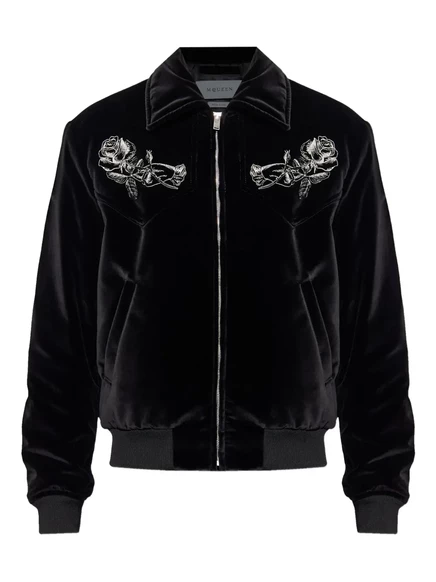 Мужская куртка Alexander McQueen с розовой вышивкой, черная