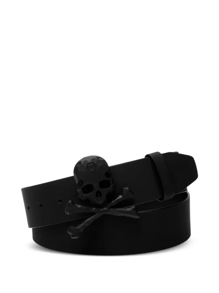 Мужской кожаный ремень Philipp Plein Skull & Bones, черный