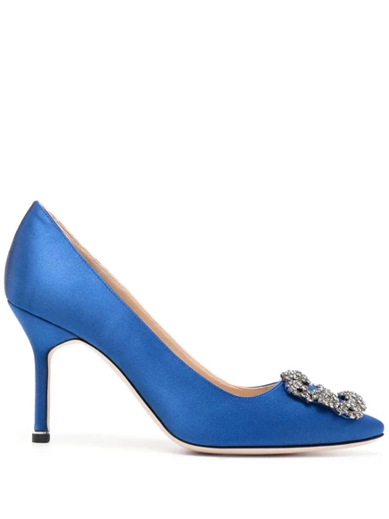 Атласные туфли-лодочки Manolo Blahnik Hangisi 90 мм blue